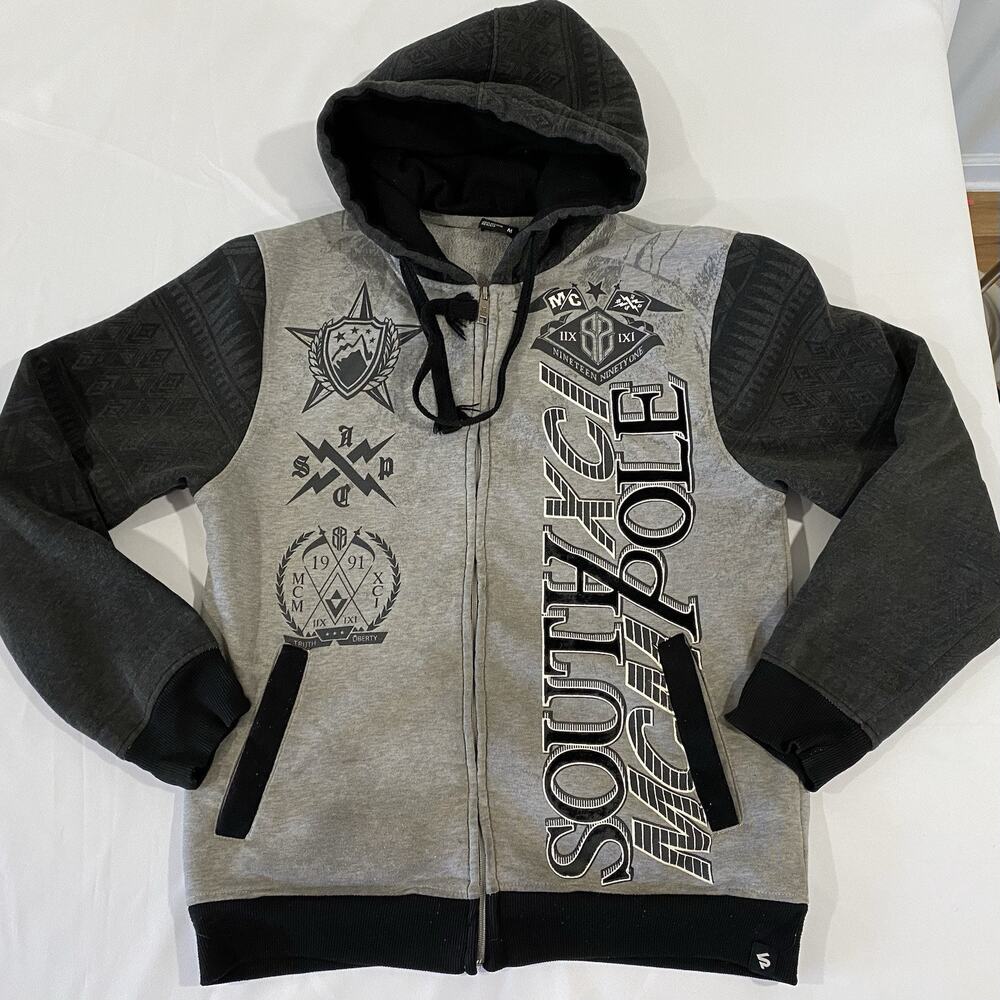 Y2K Southpole Zipper Jersey Hoodie Mens Medium Skate Surf Grunge Aztec